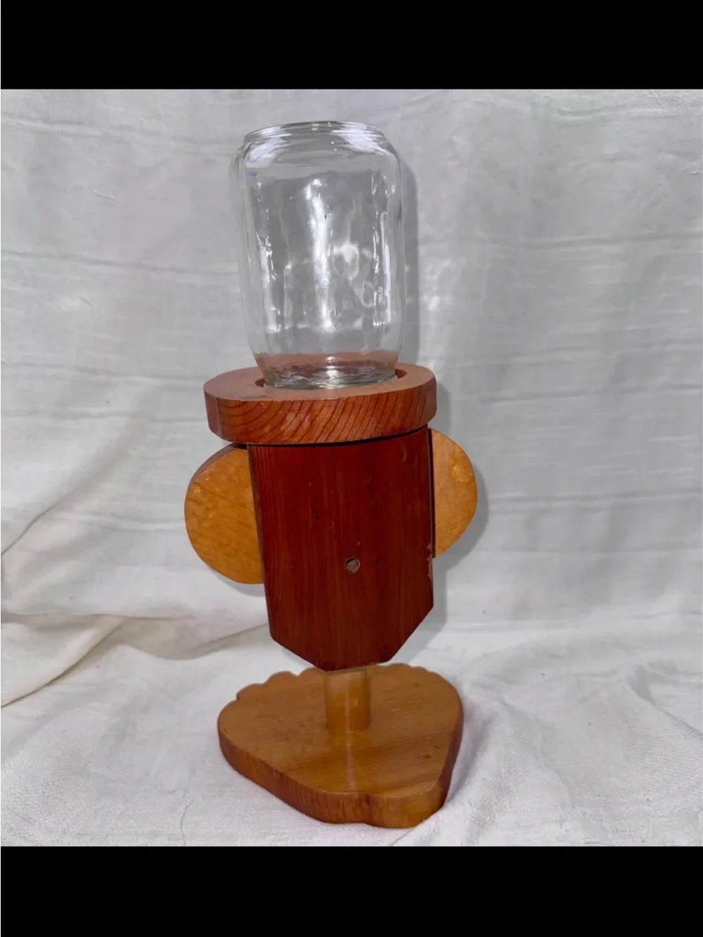 Vintage Hand Made Country Bumpkin Wooden Nut/Candy Dispenser with Jar